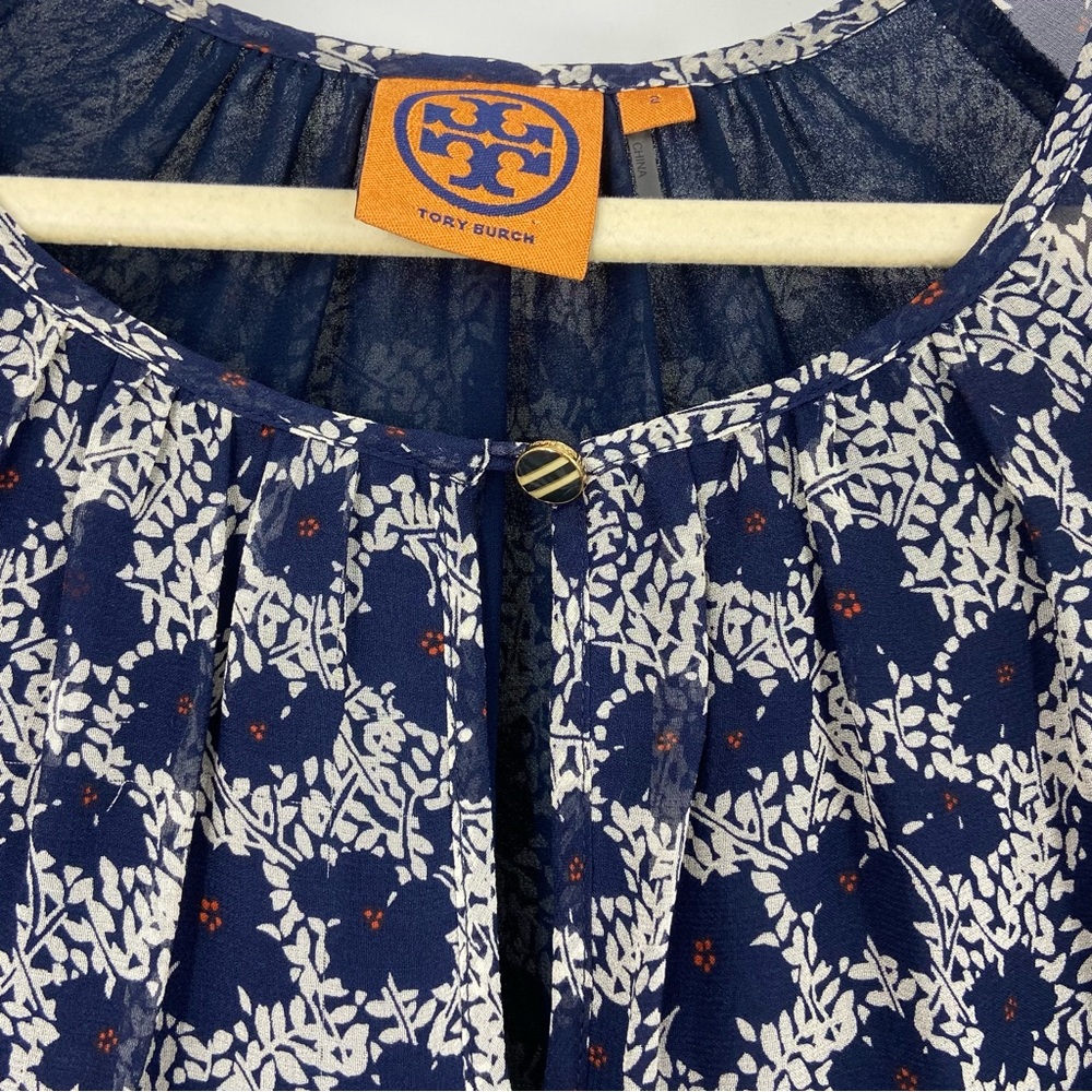 Tory Burch Silk Blouse Floral Print Keyhole Womens Size 2 |O310 - Picture 3 of 6
